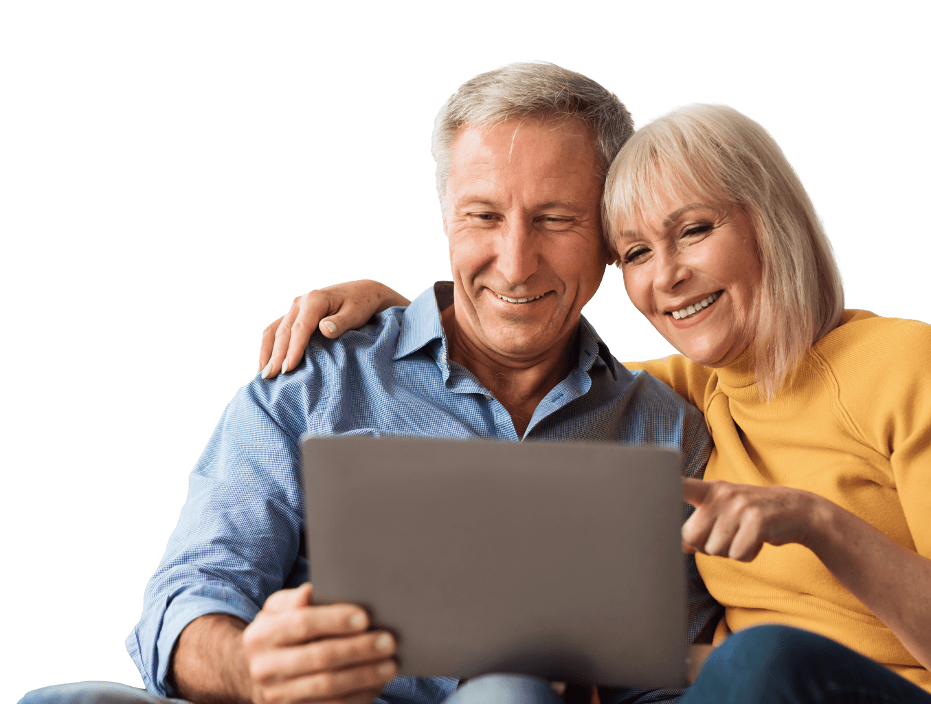 Older couple looking at tablet.